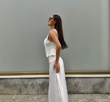Kami Waistcoat Skirt Two-Piece Set White