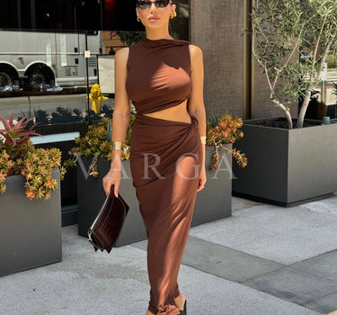 Neeka Maxi Skirt Set in Brown